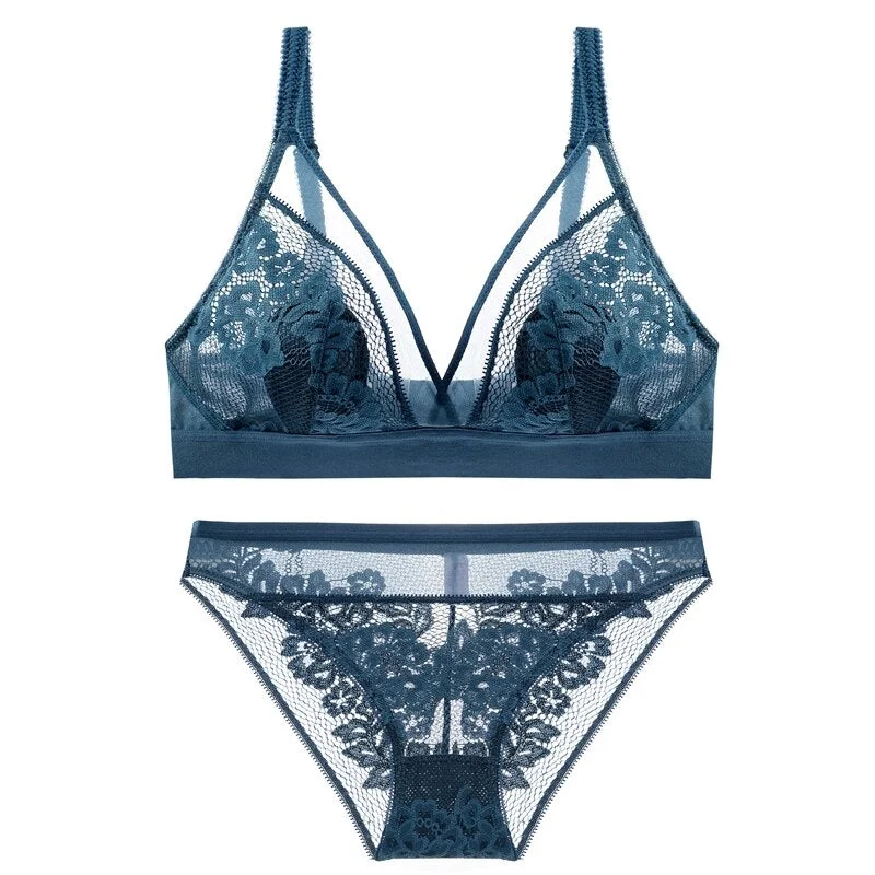 Lenceria Lace Wire Free Bra And Panty Set Underwear Sets Women Bralettes Ensemble Lingerie Sexy Intimates Underwear & Sleepwears