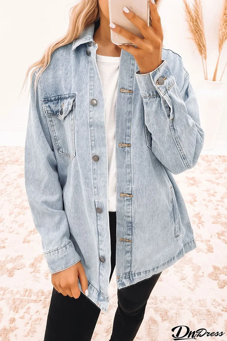 Acid Wash Flap Pocket Boyfriend Shacket