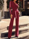 Solid Color Split-Joint  Long Sleeve Jumpsuits