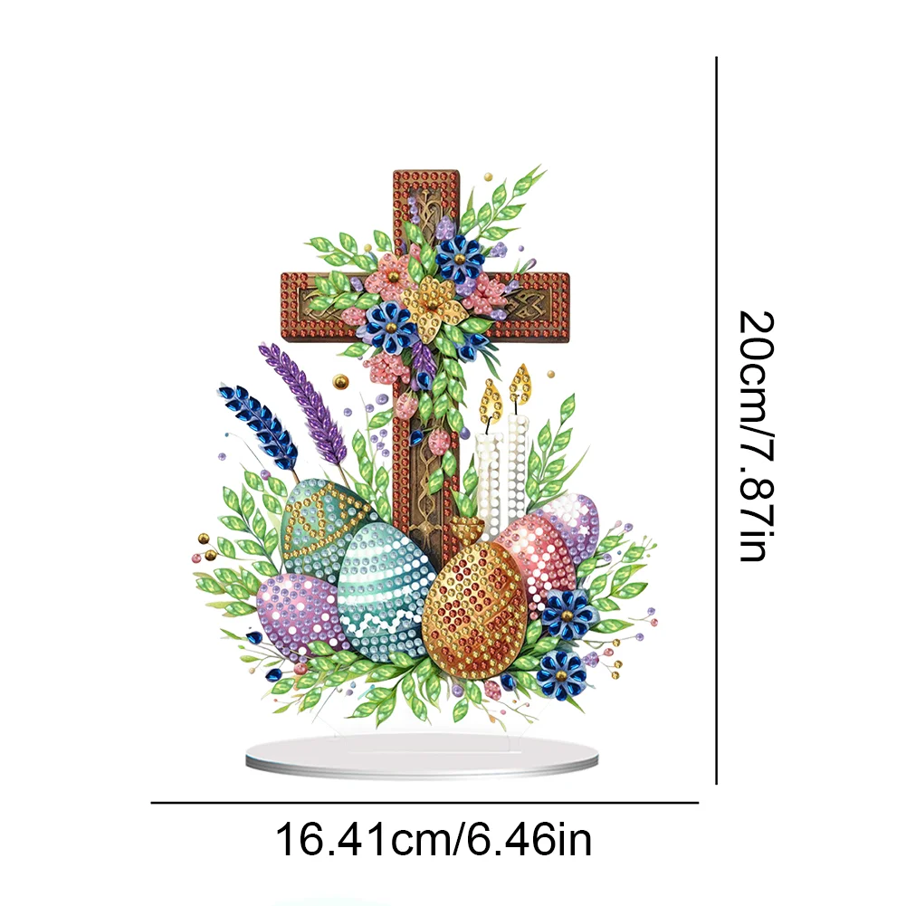DIY Cross Easter Egg Single-Sided Acrylic Diamond Painting Tabletop Ornament for Home Office Desktop Decor