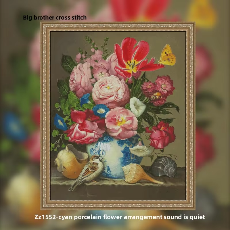 1set DIY Printed Cross Stitch Kit 【ZZ1552- Celadon Flower Arrangement with Snail Sounds Like Music】printed (stamped) cross-stitch Painting Fairy Cross Stitch