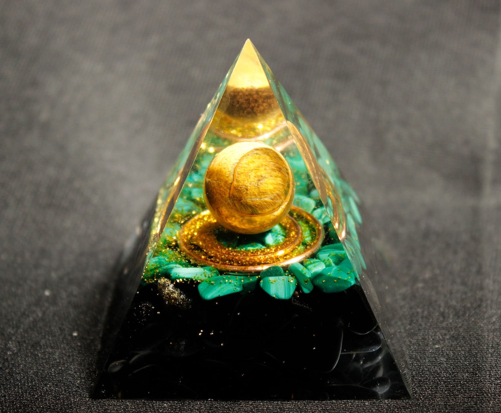 

Orgone Pyramid Chakra - Malachite With Obsidian, 501 Original