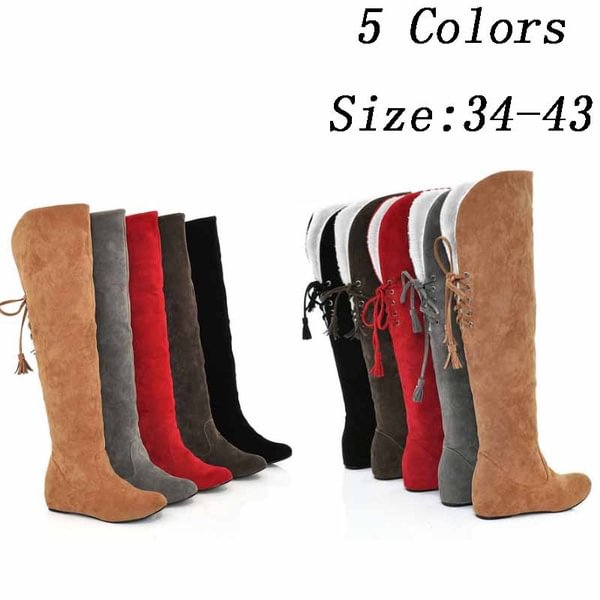 New Womens Thigh High Boots Stretch Over The Knee Suede Leather Boots 35-43 Flat Heels Shoes Woman Winter Boots Botas - Life is Beautiful for You - SheChoic