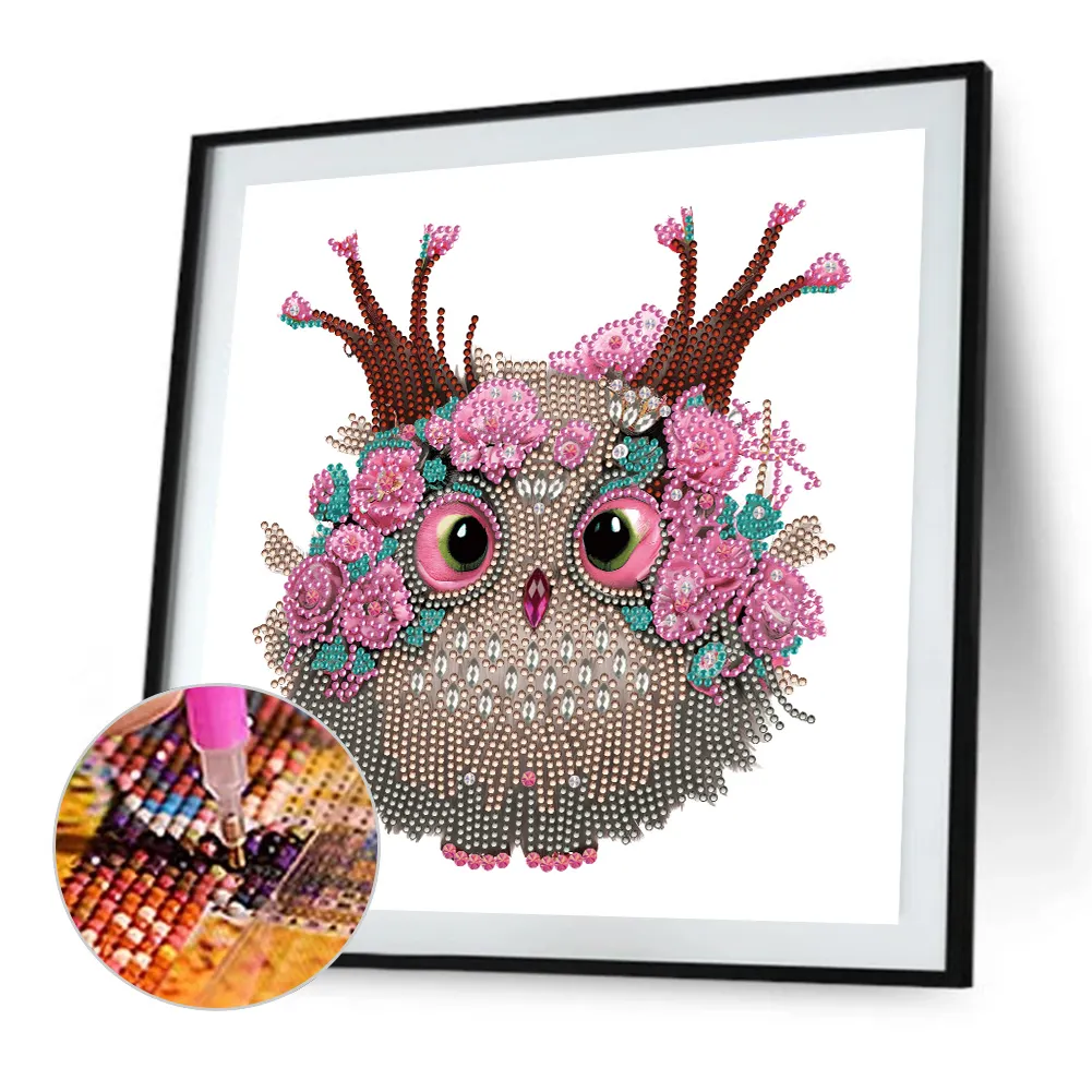 Special Shape Diamond Painting 30*30cm - Owl With Flowers