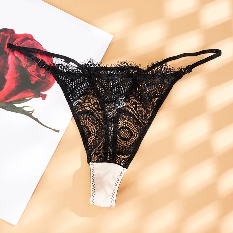 Sexy Lace String Transparent Underwear Women Temptation Hollow Out Panties Thong Low Waist Seamless Lingerie Underpants