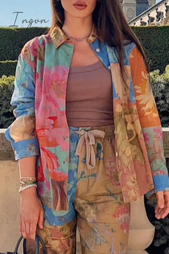 Ingvn - Casual College Print Contrast Turndown Collar Tops Multi-Color / Xs Tops/Blouses & Shirts