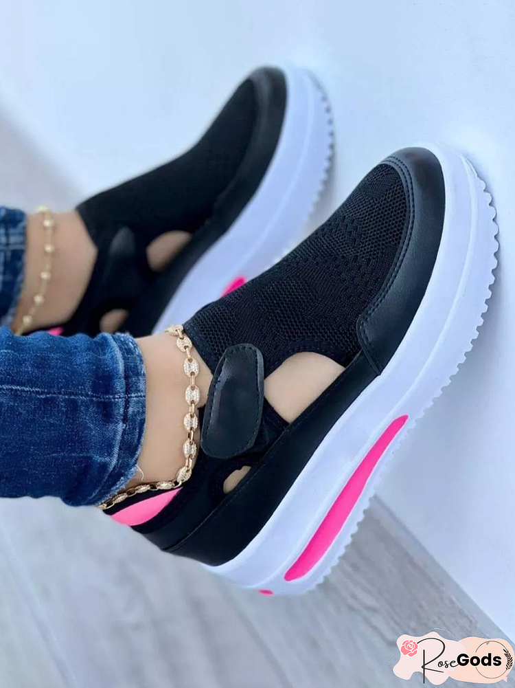 Breathable Hollow Fabric Mesh Velcro Portable Walking Shoes