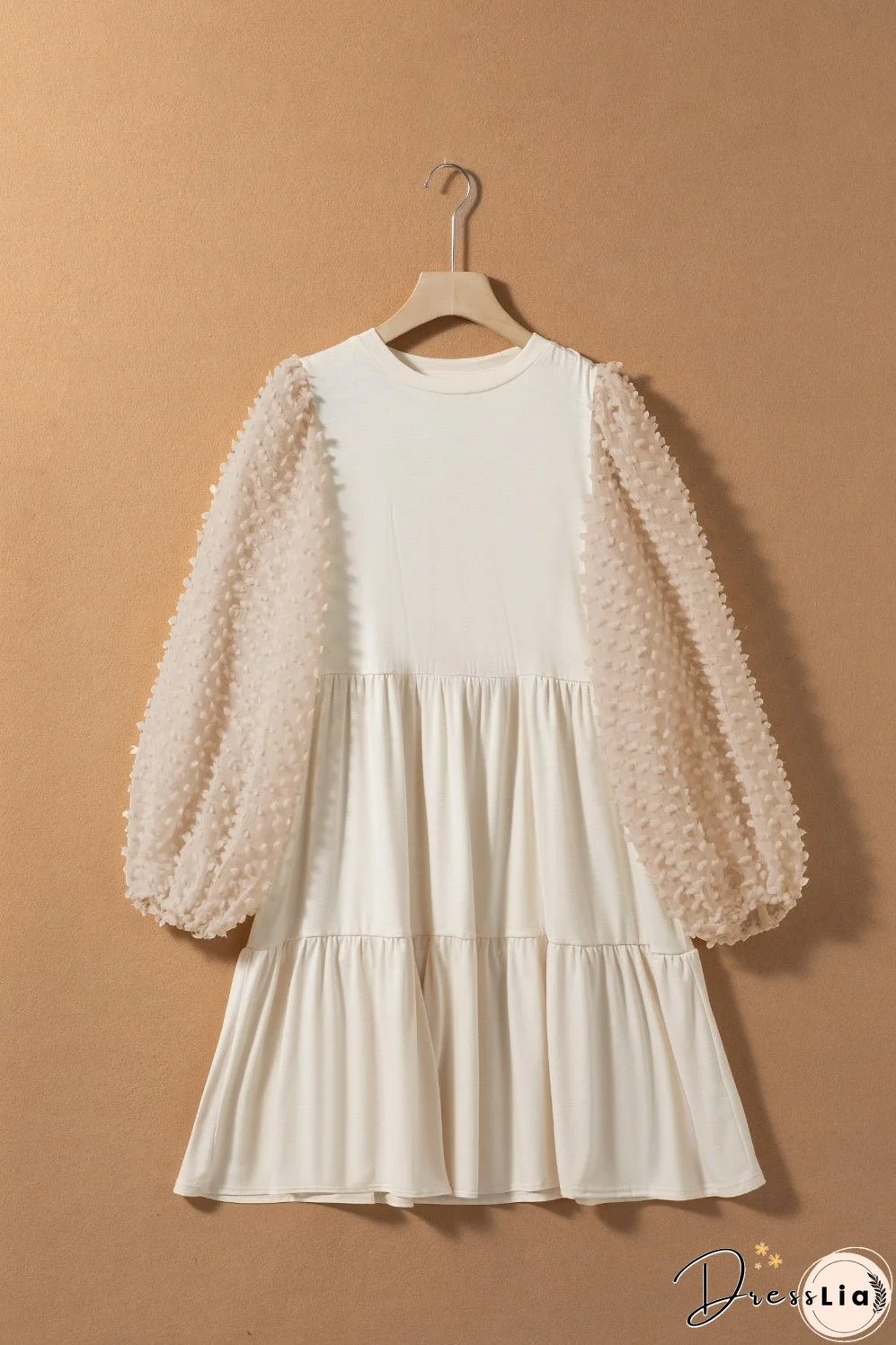 Tiered Round Neck Balloon Sleeve Mini Dress