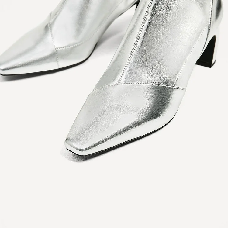 Silver boots sales low heel