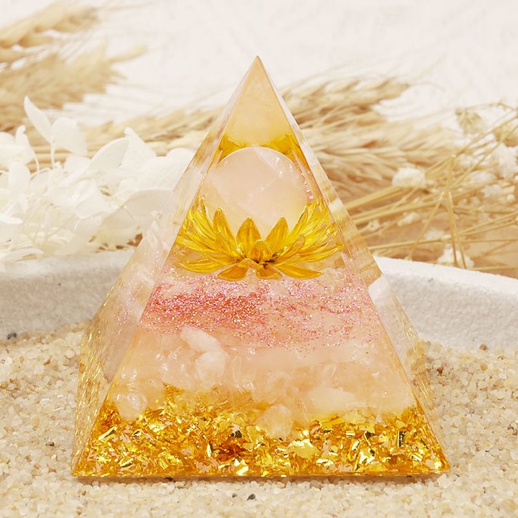 Clear Crystal Lotus Symbol Orgone Pyramid