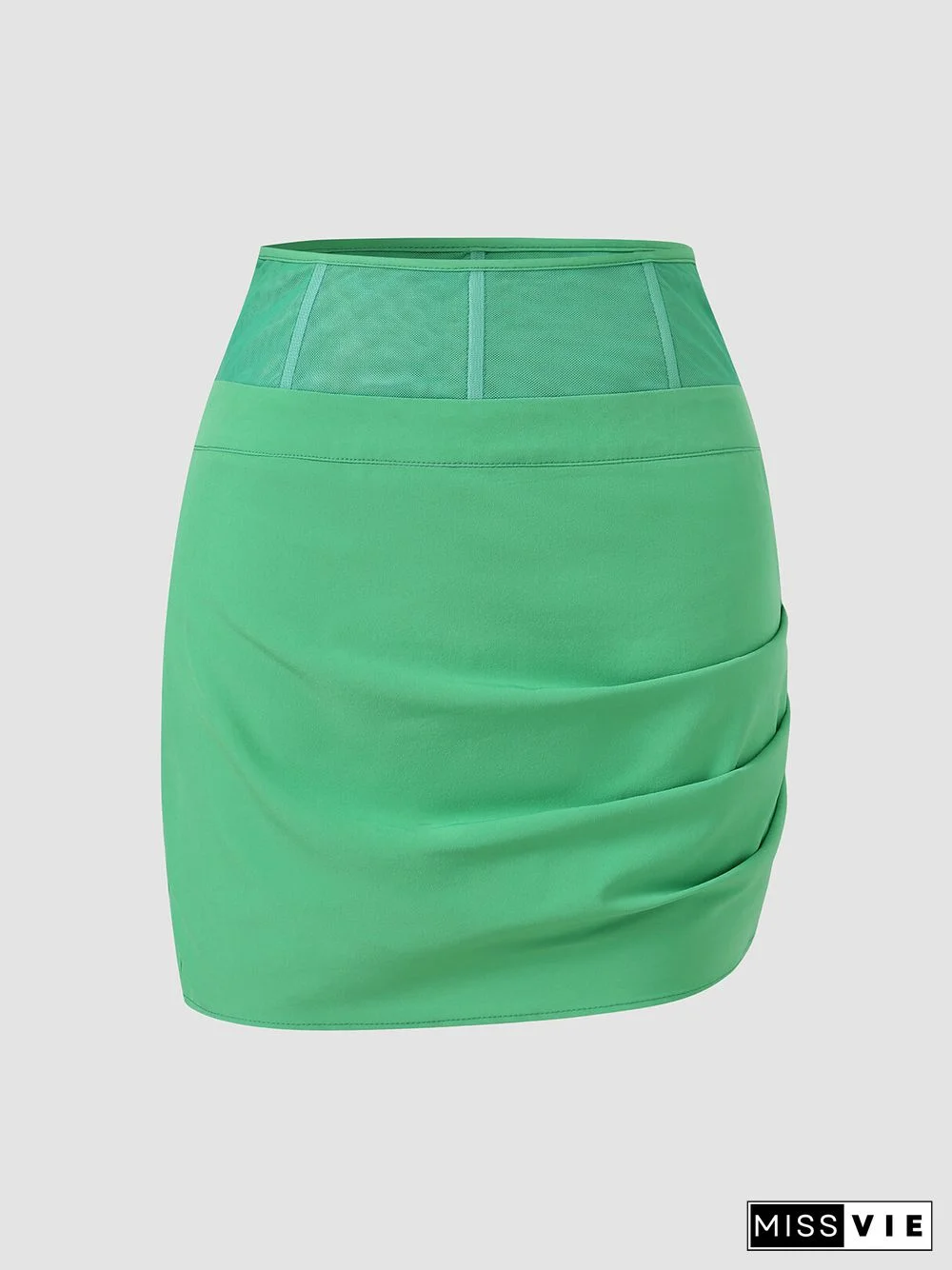 Solid Mesh Stitch Pleated Invisible Zip Mini Skirt