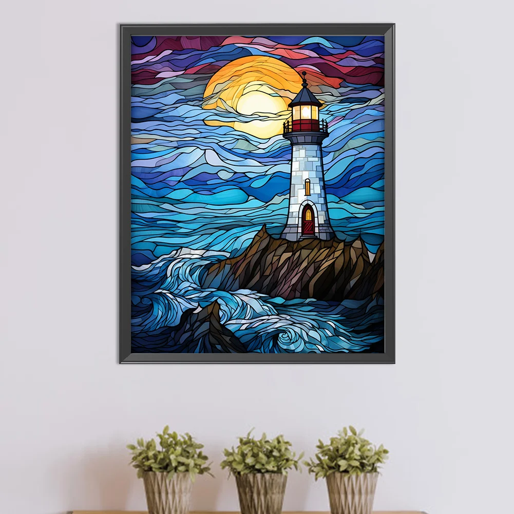 Diamond Painting - Full Round Drill - Stained Glass Lighthouse(Canvas|40*50cm)