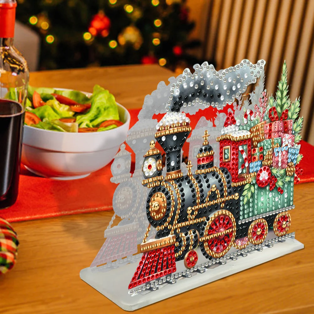 5D DIY Christmas Train Acrylic Double Sided Diamond Art Paper Towel Storage Rack Decor