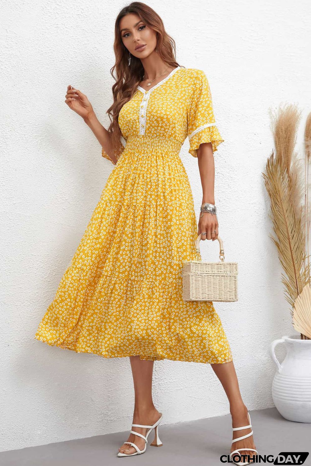 Floral V-Neck Smocked Waist Midi Dress