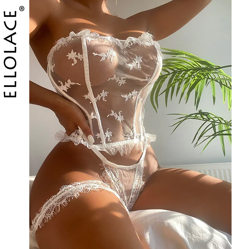 Billionm Ellolace Sexy Lingerie Whuta Transparent Lace Outfits Exotic Sensual Intimate Goods Sets linen White Porn Erotic Underwear