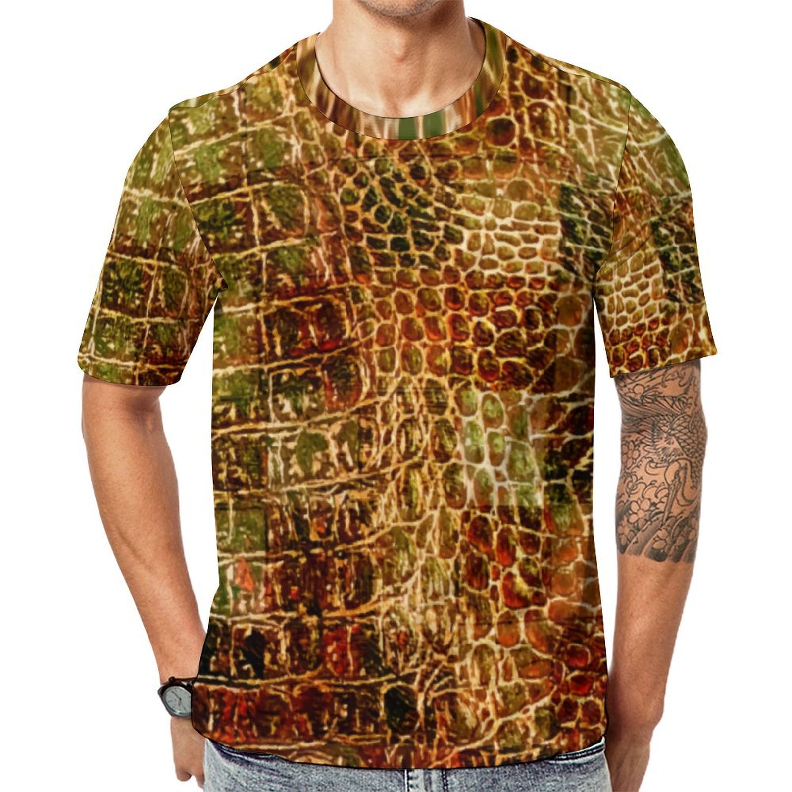 Faux Alligator Animal Skin Leather Red Brown Short Sleeve Print Unisex Tshirt Summer Casual Tees for Men and Women Coolcoshirts