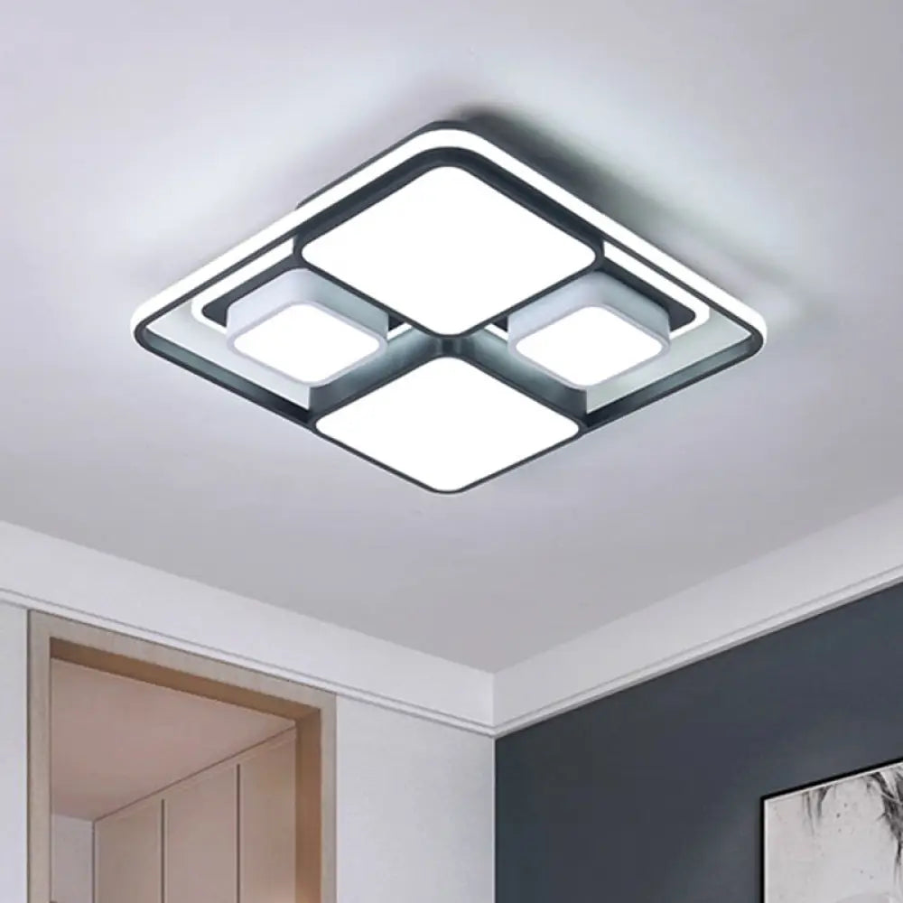 Modern Flush Mount Led Ceiling Lamp Metallic Black & White 16.5&rsquo;/20.5&rsquo;/35.5&rsquo; Length Black -