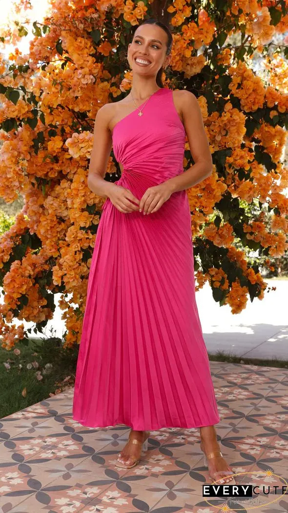 Adjustable One Shoulder Sleeveless Side Split Maxi Dress