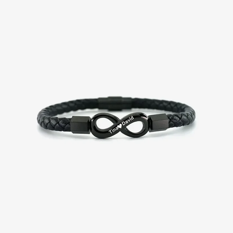 For Husband -  Personalized 2 Names Infinity Leather Bracelet