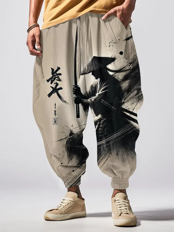 Men's The Lone Warrior Ink Art Print Loose Drawstring Waist Sweatpants