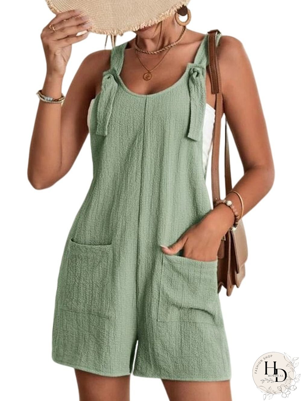 Simple and Chic Green Romper with Tie Detail