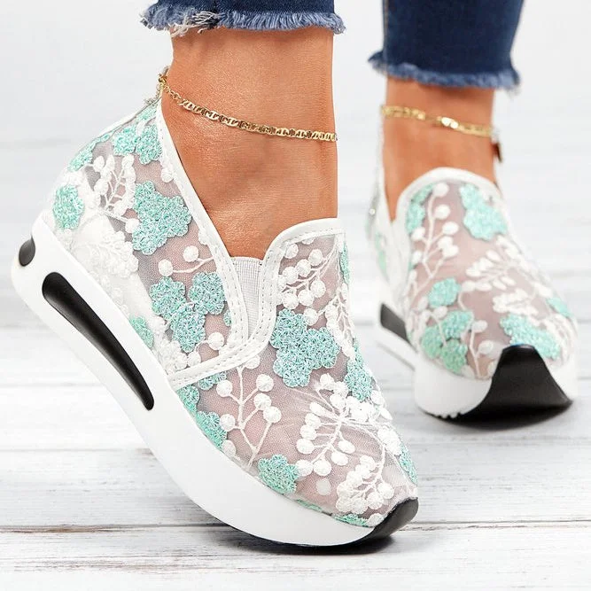 Women plus size clothing Women Floral Embroidery Breathable Sheer Mesh Sneakers Shoes-Nordswear