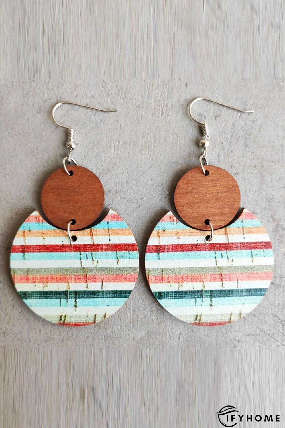 Multicolor Boho Striped Print Wood Drop Earrings | IFYHOME