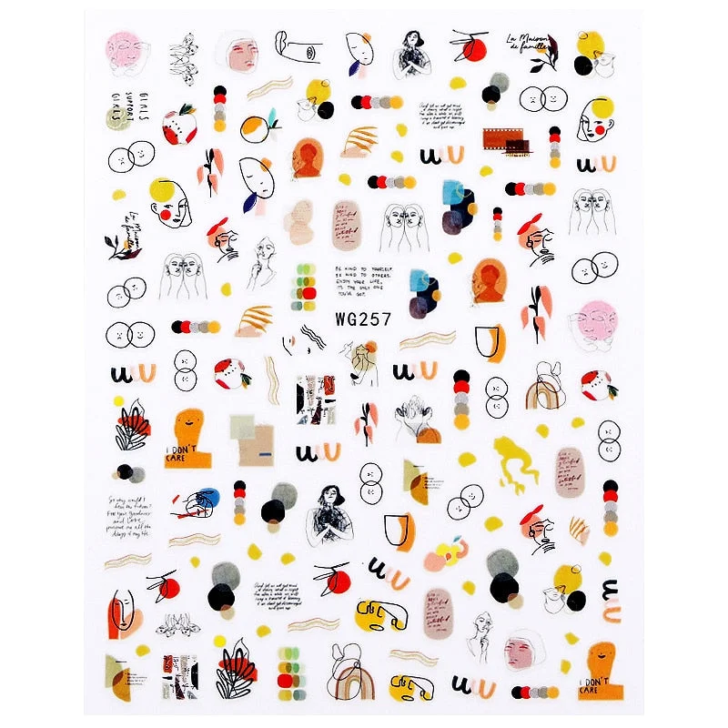 1PC Abstract Face Pattern 3D Nail Stickers Summer Autumn Lady Image Flower Leaves Sliders Decals For Nails Decoration Manicures