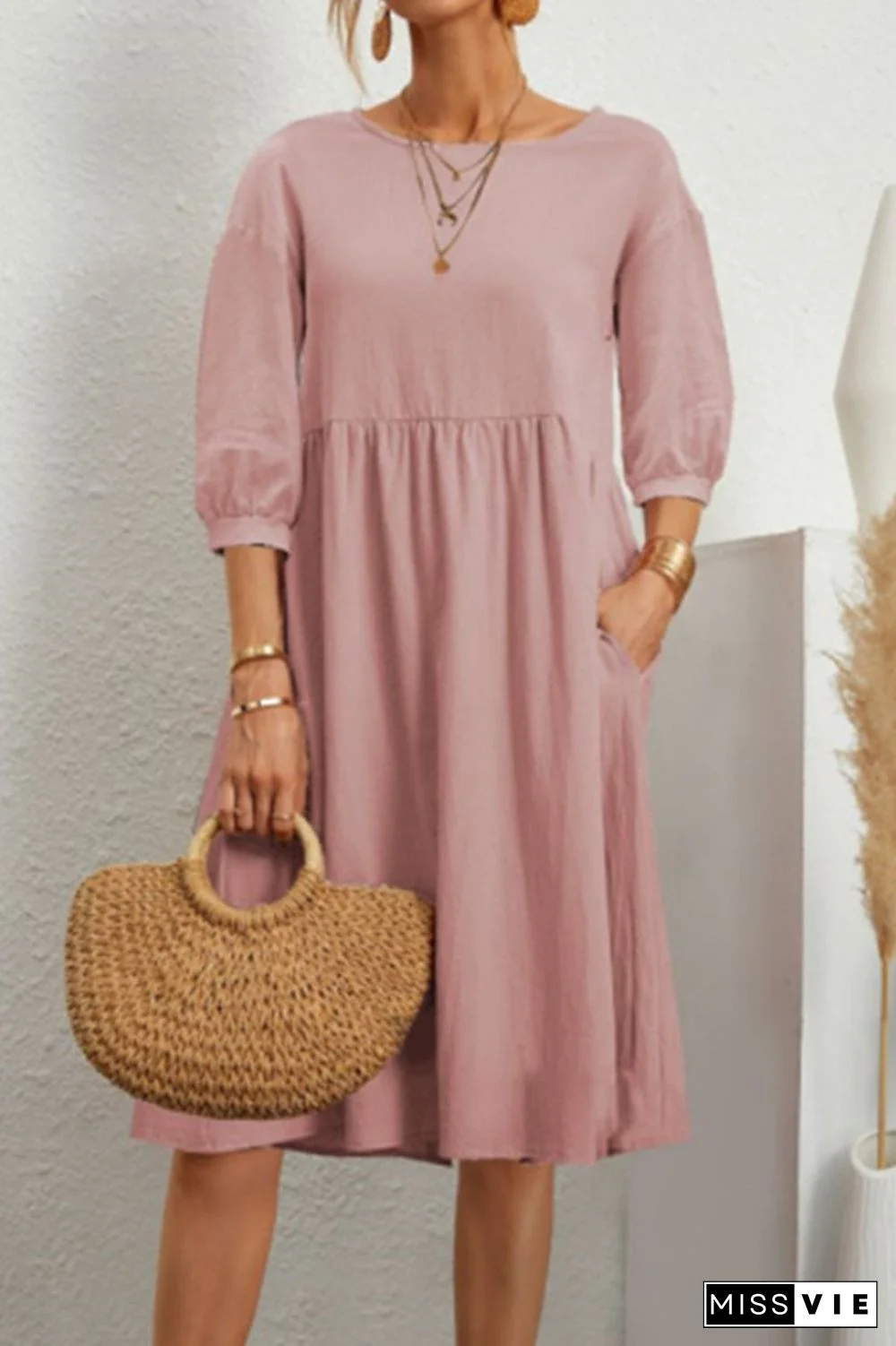 Casual Simplicity Solid Solid Color O Neck A Line Dresses