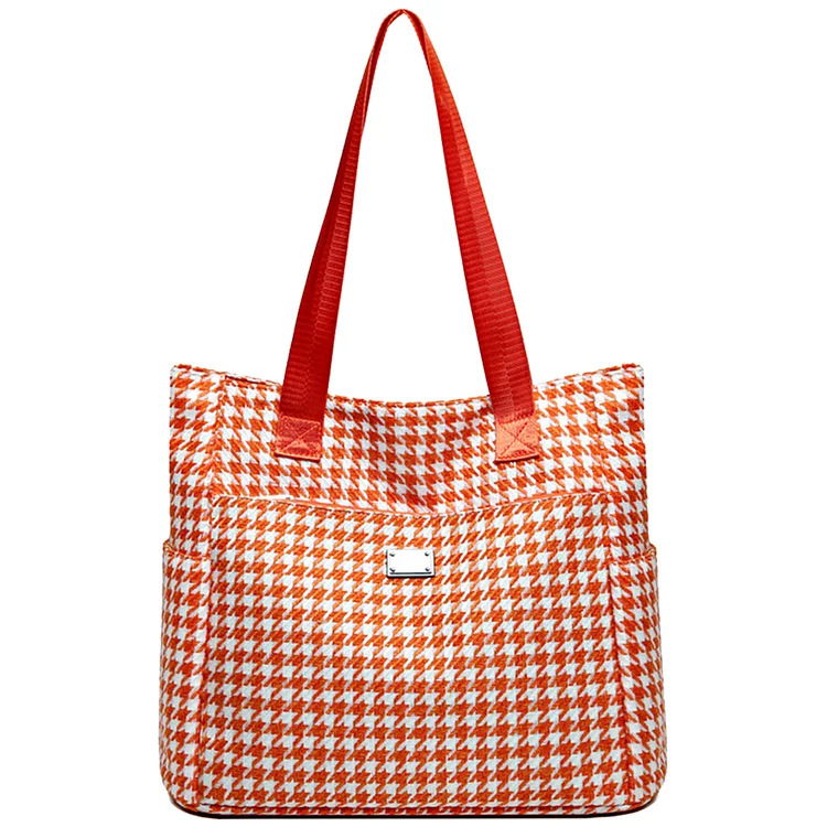 Women Casual Tote Bag Large Capacity Tweed Leisure Handbag Zipper (Orange)