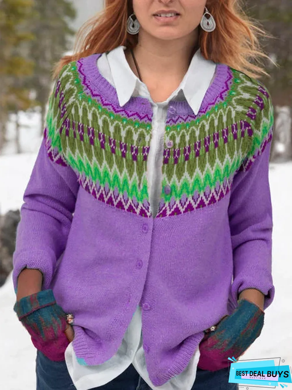 Casual Long Sleeve Printed Cotton Coat