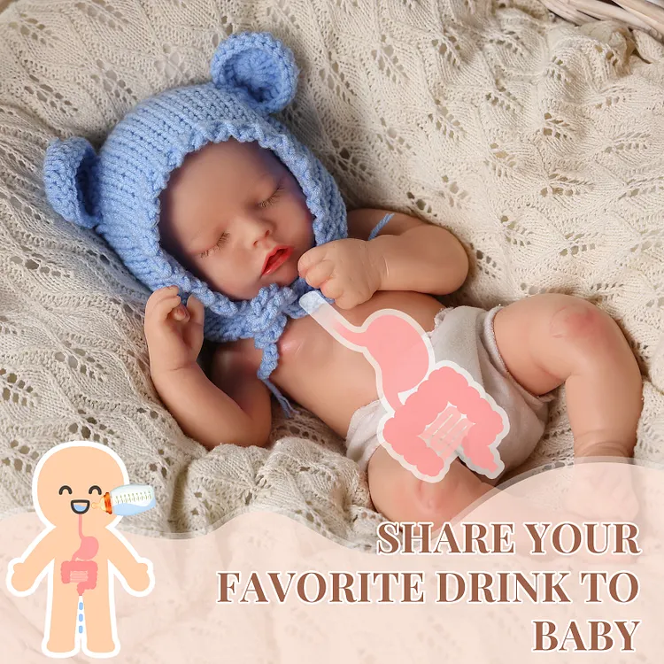 [Drink and Wet System]Babeside Twinnie 12"/16" Full Body Silicone Baby Doll Girl &ndash; Realistic Sleeping Newborn with Feeding Set