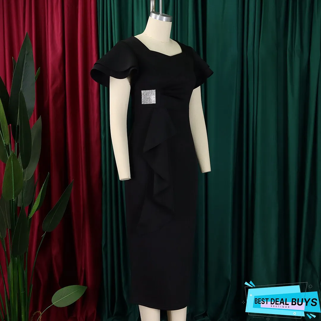 Elegant V Neck Peplum Top & Ruffle Skirt Set
