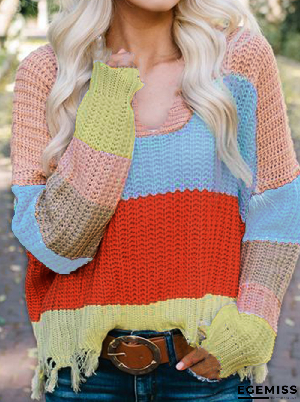 Casual Acrylic Color Block Sweater | EGEMISS