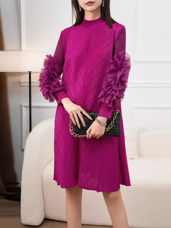 Embroidered Solid Bottom Midi Dress