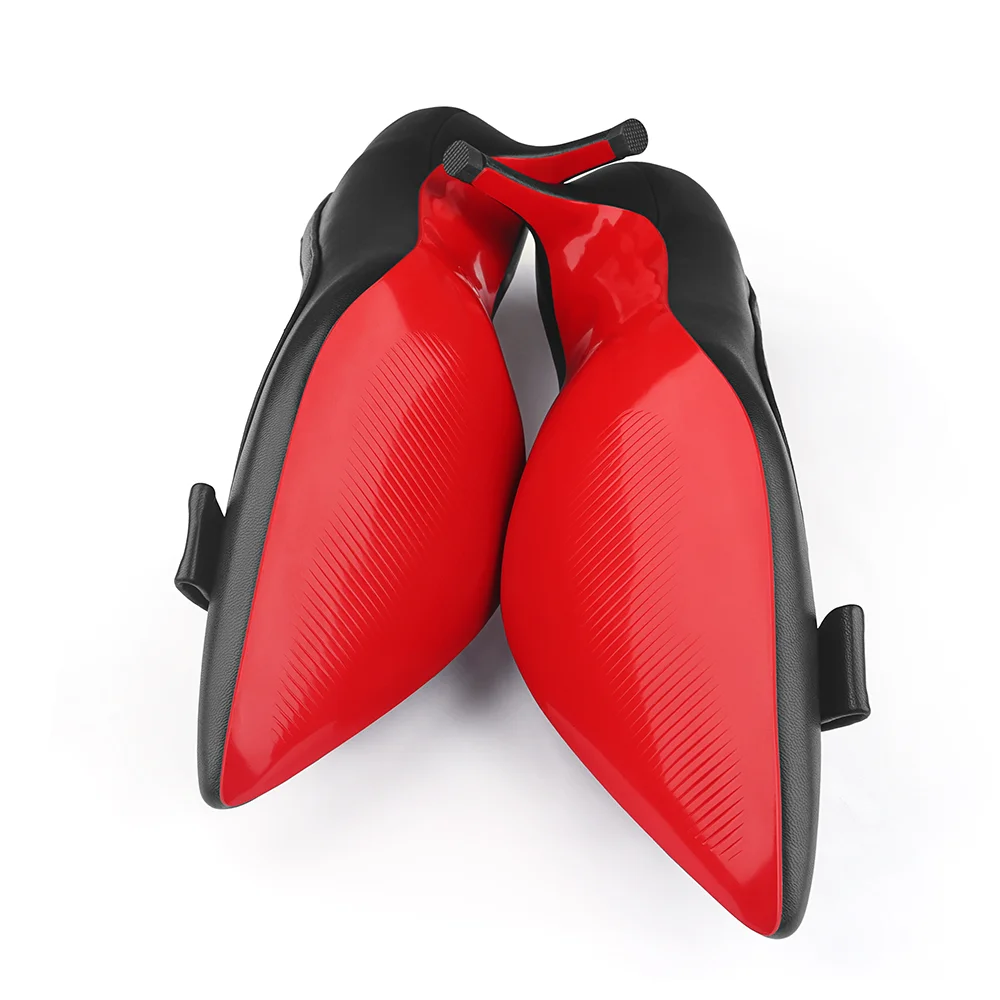 60mm Pointed Toe Bowknot Red Bottom Kitten Heels Daily Matte Pumps for Women-MERUMOTE