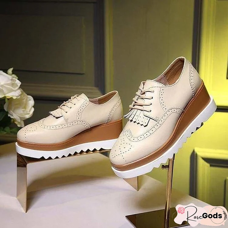 Women Shoes Sneakers Platform Shoes Lace-Up Round Toe Loafers