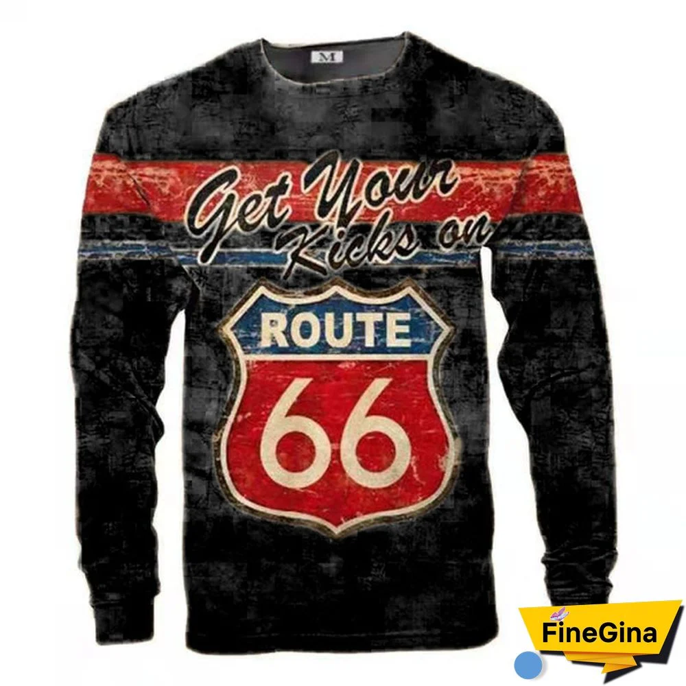 Men's Long Sleeve T-shirt U.S. Route 66 Print T Shirt Men's Casual Pullover T-shirts