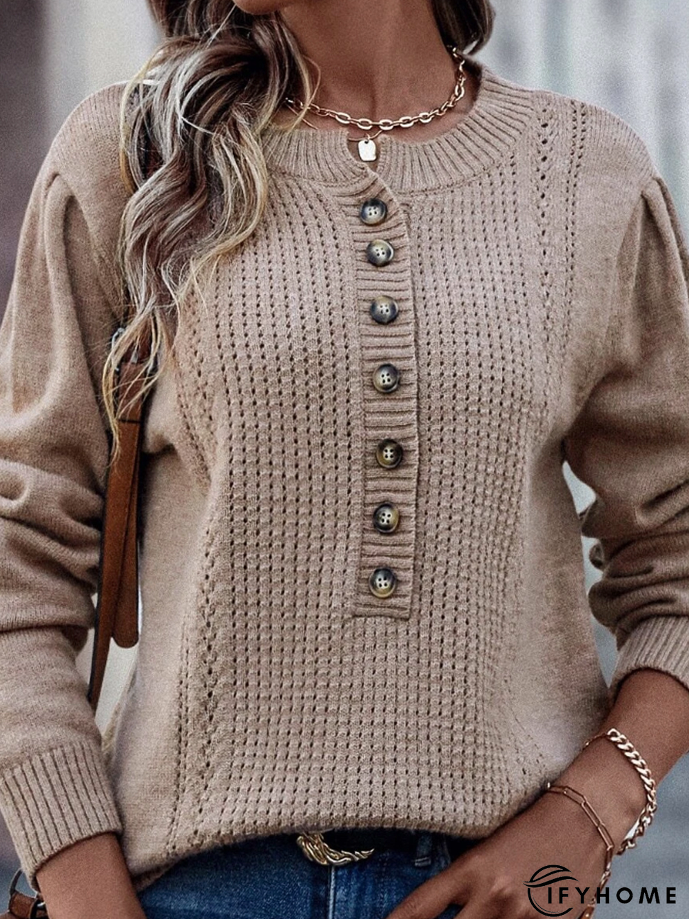 Crew Neck Yarn/Wool Yarn Casual Sweater | IFYHOME