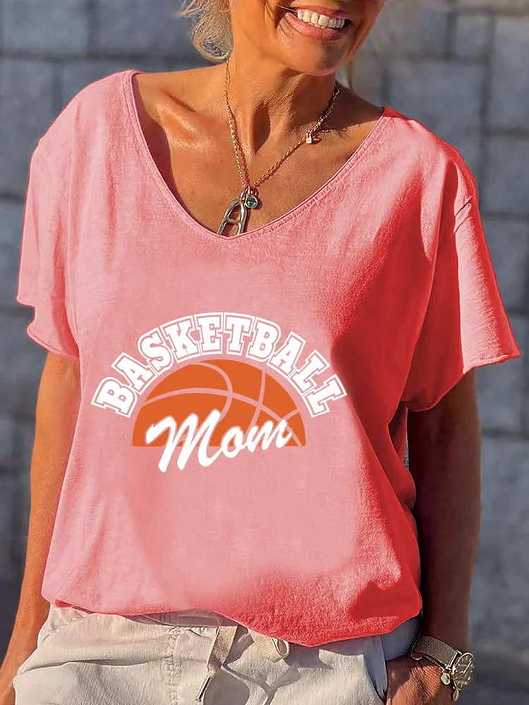 BASKETBALL MOM V Neck T-shirt-Annaletters