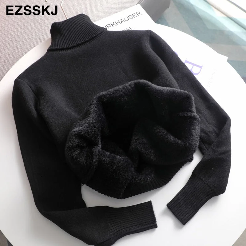 2021 Autumn winter fur basic warm velvet Sweater Pullovers Women female high-neck Fleece sweater thick Turtleneck Knit Jumpers