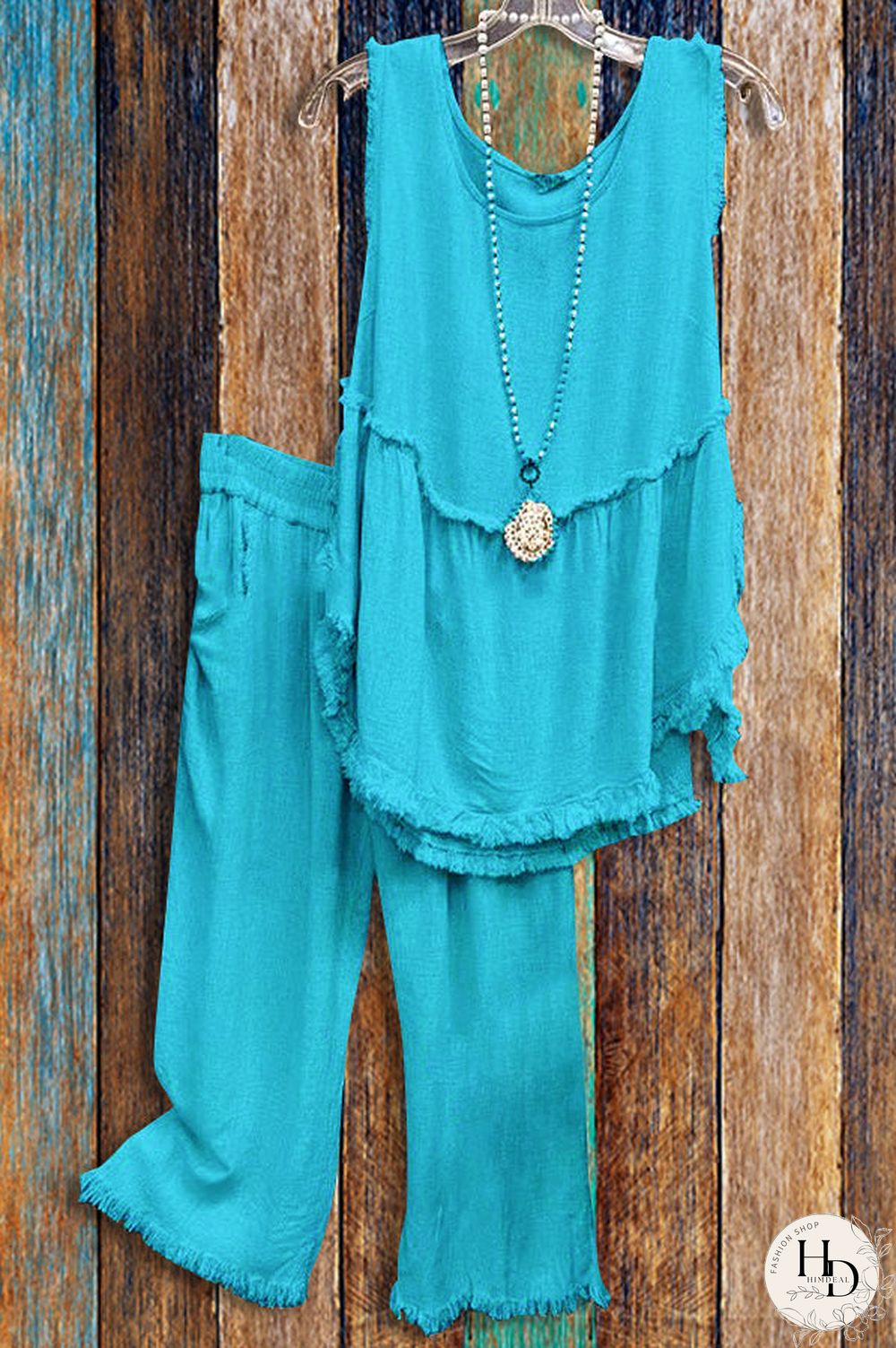 Cotton Linen Vest Top & Wide Leg Pants Set