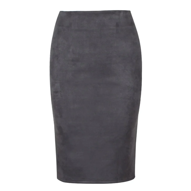 Sexy Multi Color Suede Midi Pencil Skirt Women 2021 Fashion Elastic High Waist Office Lady Bodycon Skirts Saias