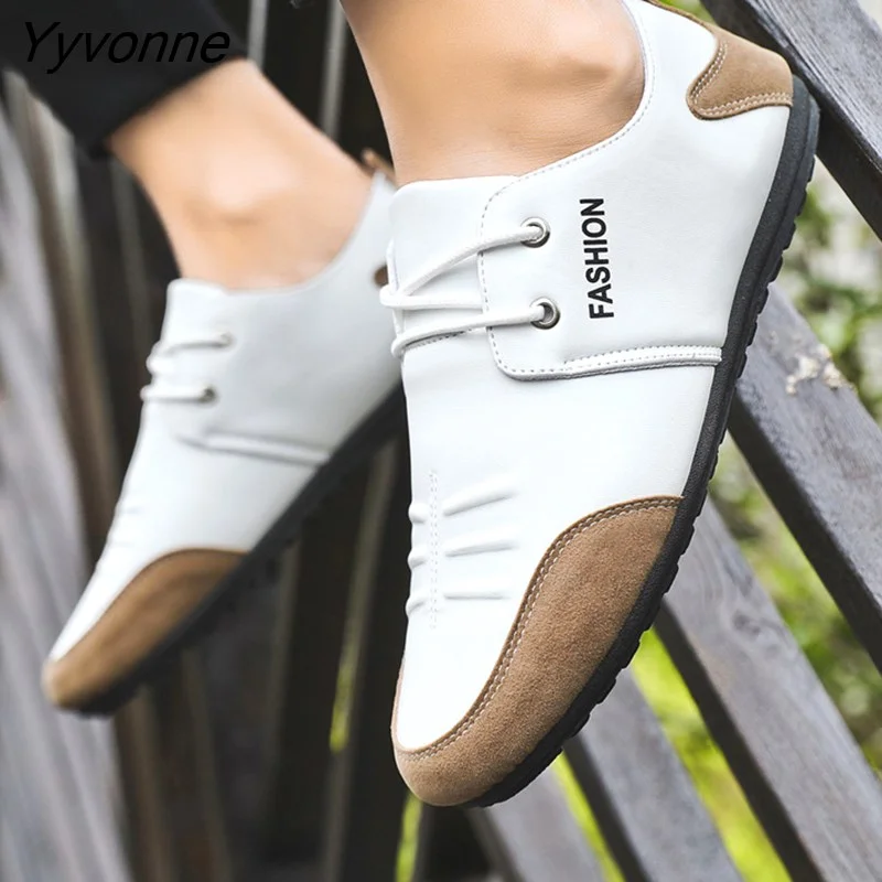 Yyvonne Leather Men Casual Flats Shoes Luxury Brand 2022 Mens Loafers Moccasins Breathable Slip on Black Driving Shoes New Fashion