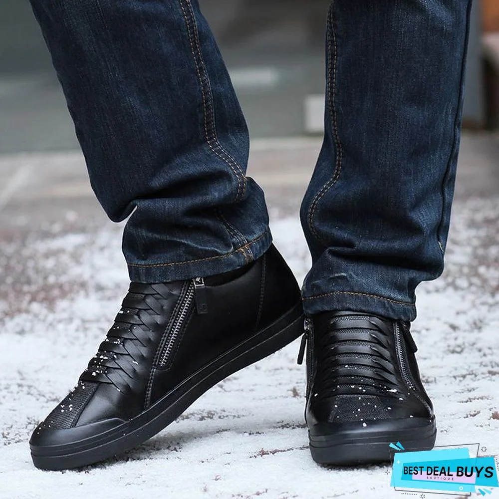 Men Boots Warm Plush Mens Winter Shoes Fashion Men Snow Boots Zipper Male Ankle Boots Black Cotton Inside Men Shoes