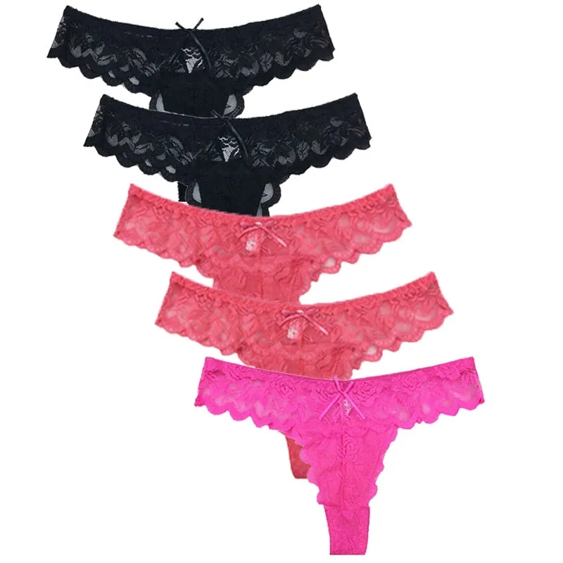 5pcs Women Panties Sexy Thongs G-string Lace Lingerie Female Underwear Ladies Low Waist T-back Gift Beautiful Underpants