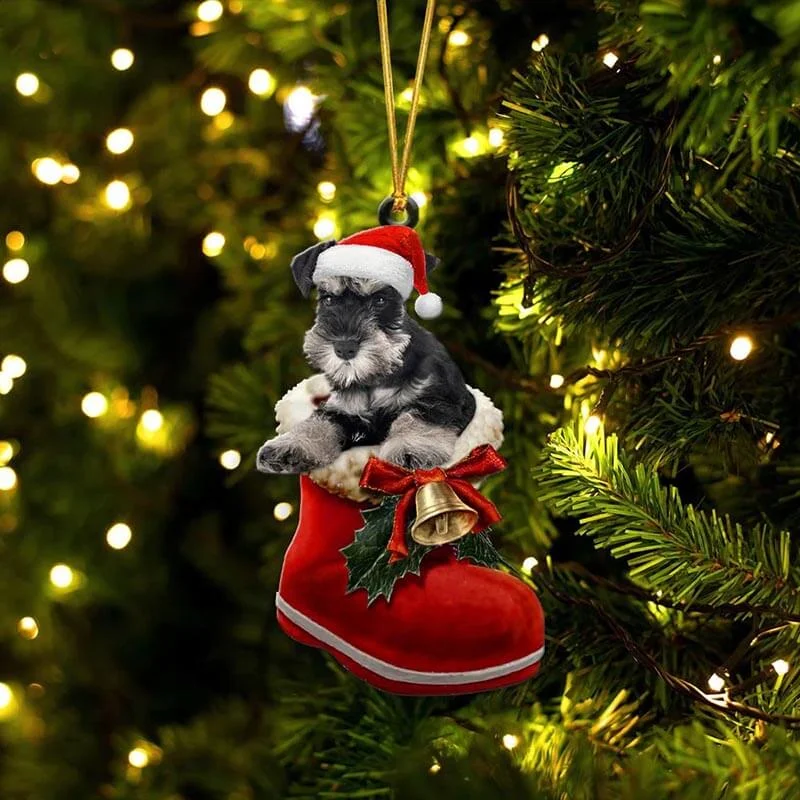 VigorDaily Miniature Schnauzer In Santa Boot Christmas Hanging Ornament SB019