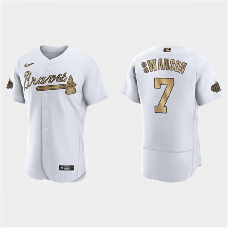 Men's Atlanta Braves #7 Dansby Swanson 2022 All-Star White Flex Base Stitched Baseball Jersey 6LVN
