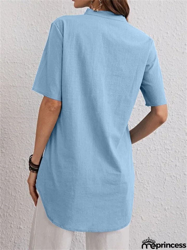 Women's Summer Pure Color Trendy V Neck Shirts