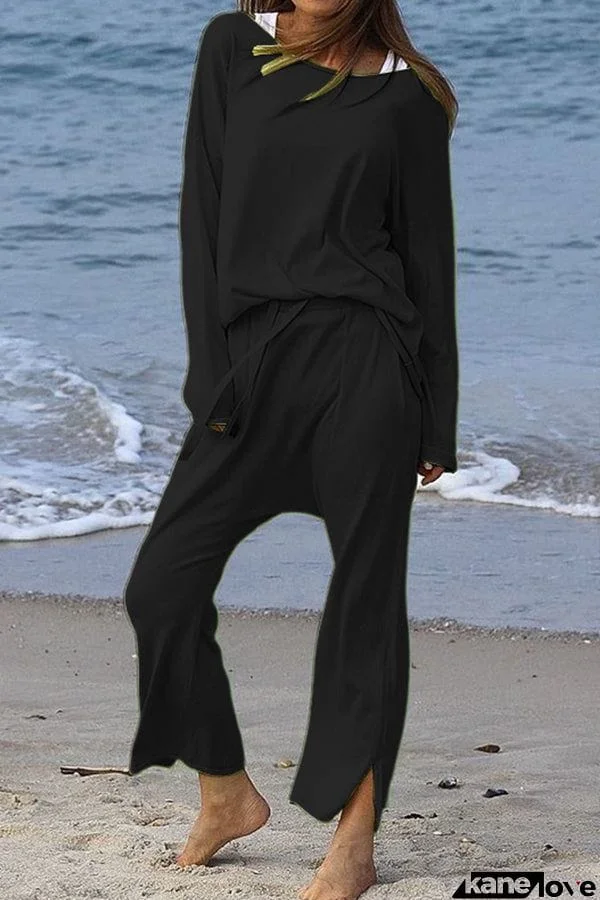 Casual Fashion Round Neck Long Sleeves Loose Ties Two-Piece Set